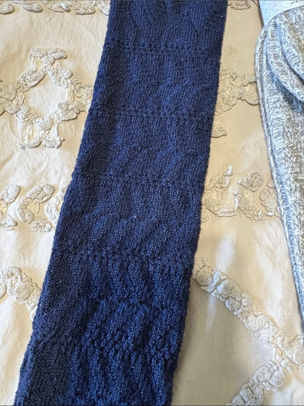Muk Luks Knee High Socks in Navy and Light Gray